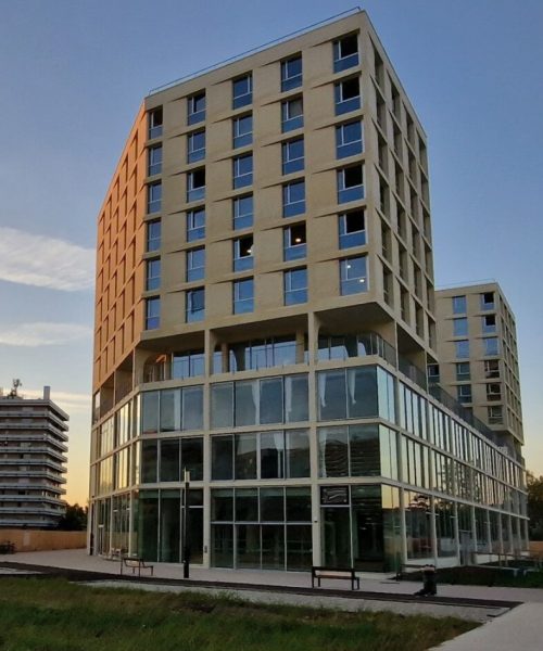 a building with many windows