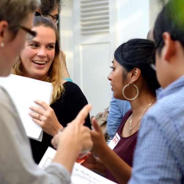 Group of students learning french